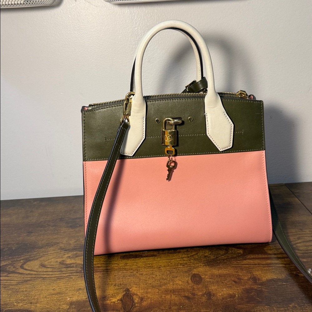 Colorblock Handbag with Lock Detail